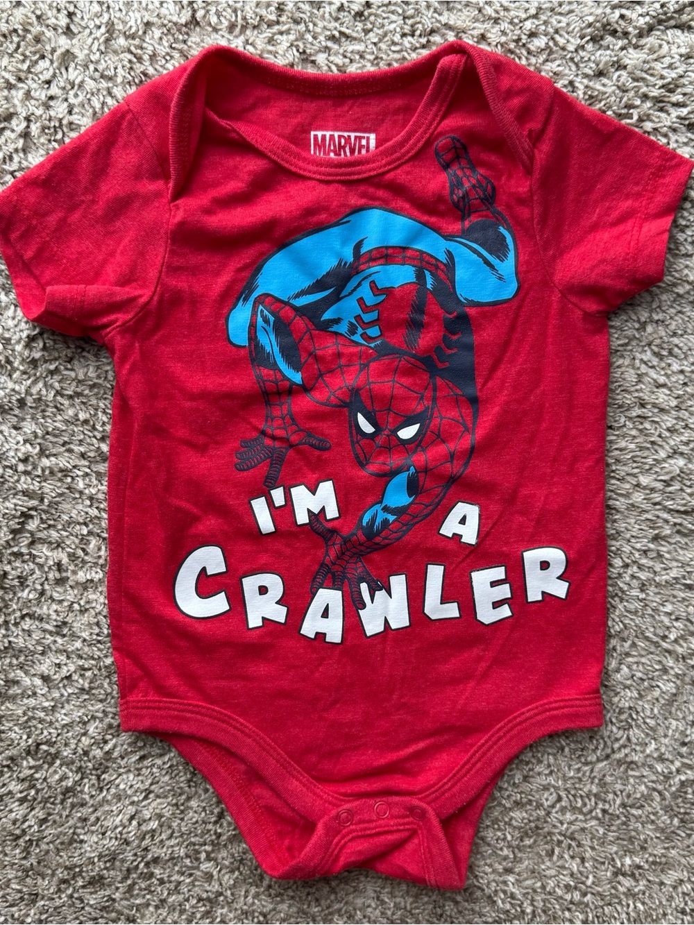 Marvel Spider-Man “I’m A Crawler” Baby Bodysuit Onesie 9M Red